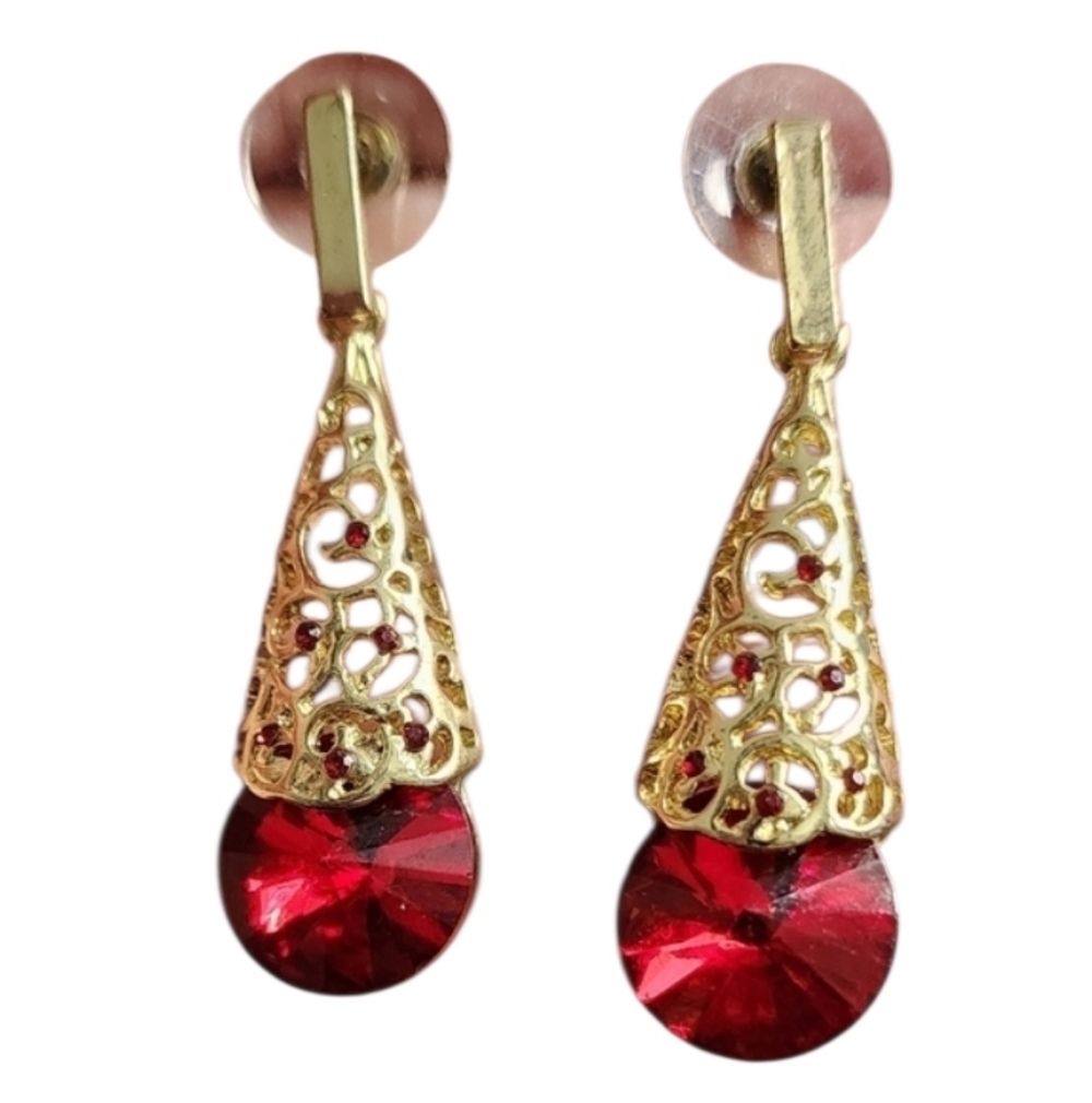 Elegant Gold and Red Drop Earrings